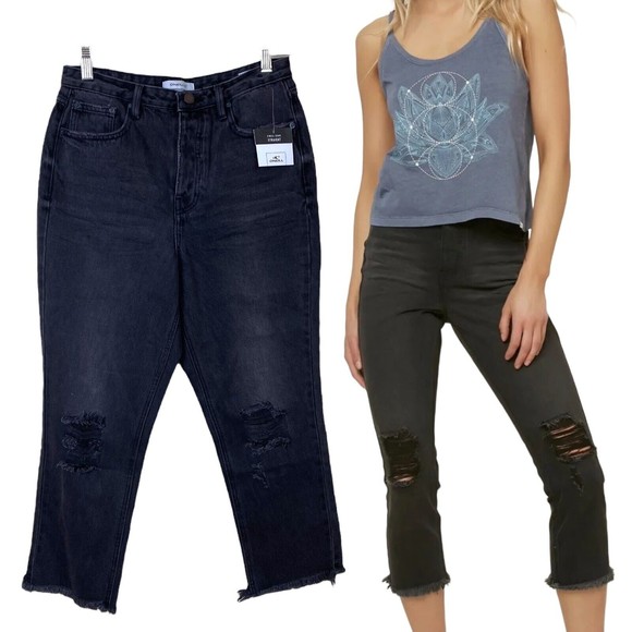 O’NEILL  jeans women’ High Rise denim gray/black Flayed Straight Crop Sz#28 NWT - Picture 12 of 12